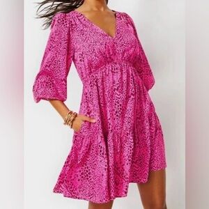 Lilly Pulitzer Deacon Mini Dress, Cerise Pink Leopard Print, Sz 4, EUC